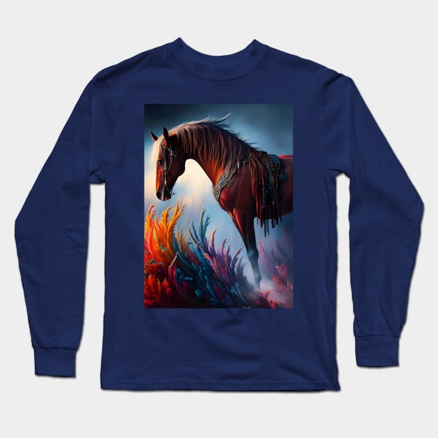 Elegant Prismatic Arabian Horse Digital Art Long Sleeve T-Shirt by Christine aka stine1